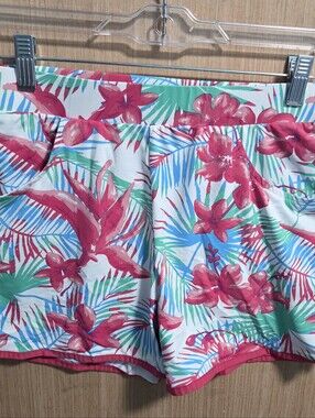 BANANA BOAT Sz L Women’s floral front  UPF+50 beach shorts pockets pull-on